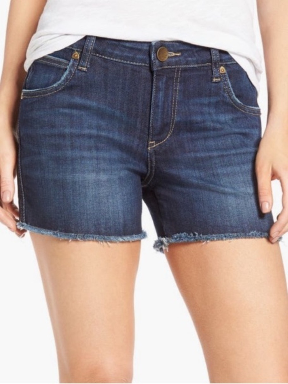 KUT FROM THE KLOTH MID WASH JEAN SHORTS 3” Walking Frayed